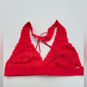 Victoria’s Secret PINK! Sexy Red floral Lace Halter Bralette Sz Large